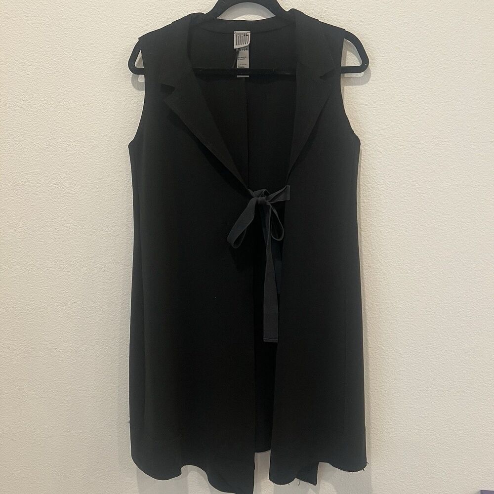 Lilith Women’s Sleeveless Black Cardigan Art To Wear Lagenlook Sz M Distressed